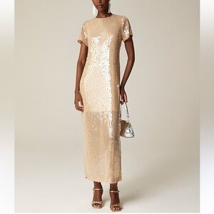 J. Crew Collection Sequin short-sleeve slip dress in Gold Cream